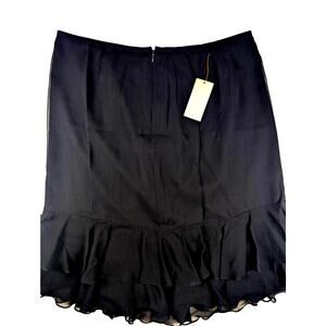 Tahari 100% silk lined black ruffle hem midi skirt size 12 classic lightweight
